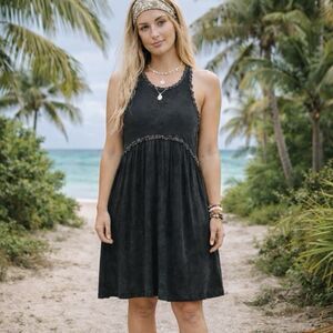 POL Anthropology Dress Women M Black Boho Baby Doll Zipper Back Tank